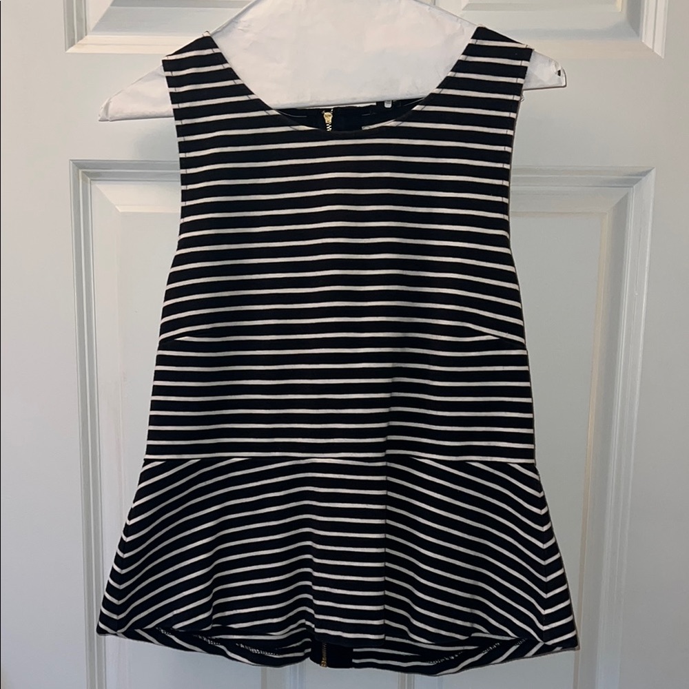 J Crew Black and White Striped Women's peplum sleeveless Top